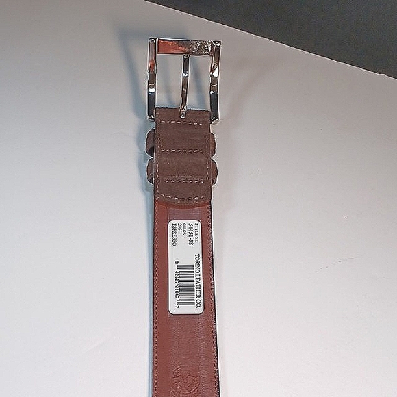 Color: Espresso, European Suede Leather Belt, Men’s 38, Made in - Picture 3 of 5